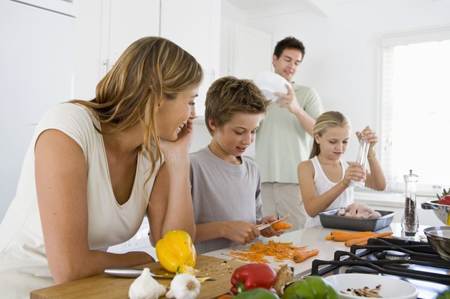 Family preparing food together