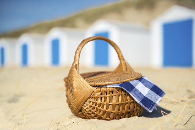 Picnic at beach with Blue huts