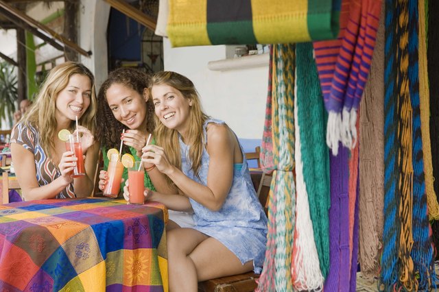Women having drinks at outdoor cafe