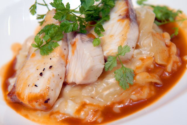 rizotto with a fried pike perch in sauce