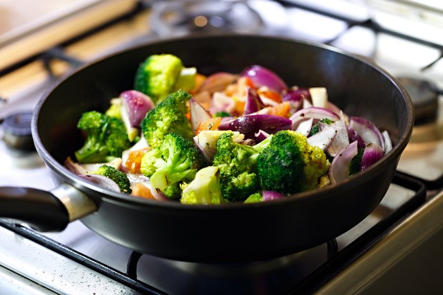Preparation of baked vegetables in a pan.