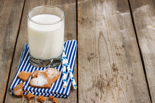 Glass of milk on a rustic wooden table
