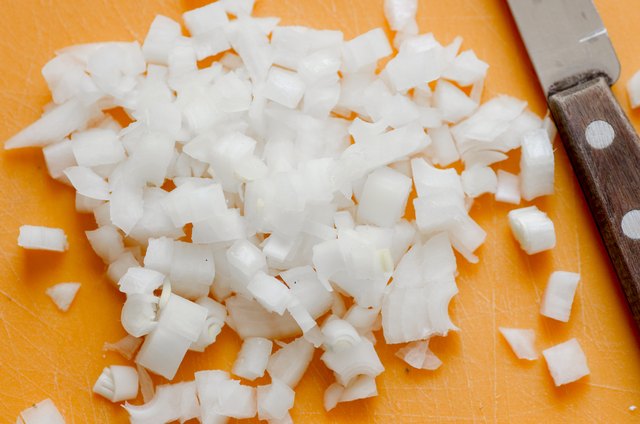Chopped onions with a knife