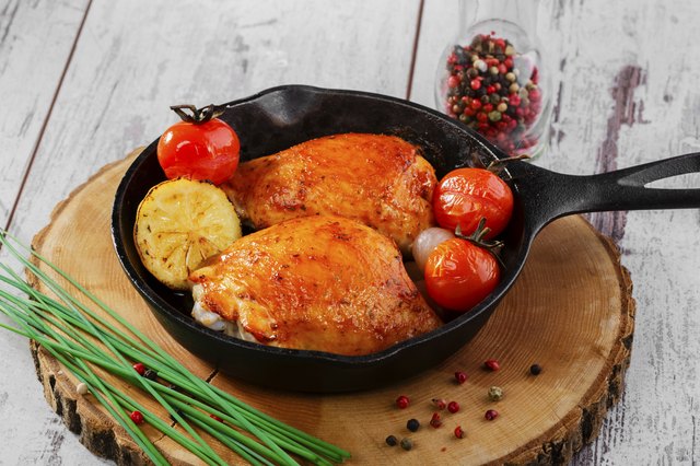 fried chicken thigh in a pan