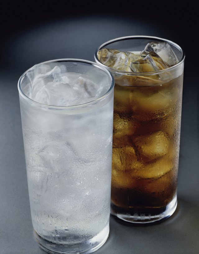 Glass of iced tea and a glass of soda