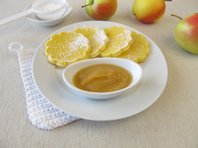 Oven baked gluten-free maize pancakes with applesauce