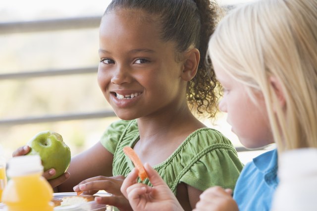 Kindergarten children eating lunch