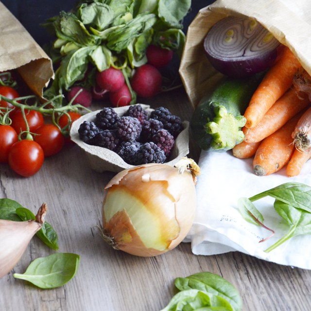 Spring vegetables and fruit