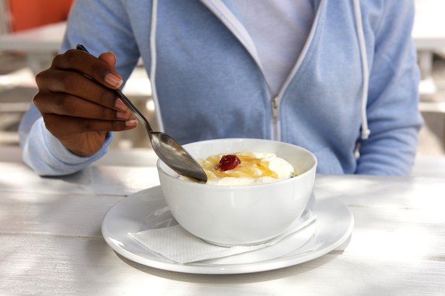 Eating delicious dessert