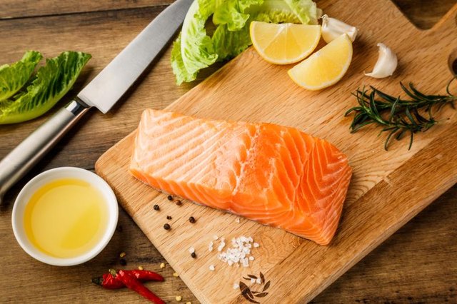 Salmon fish on cutting board