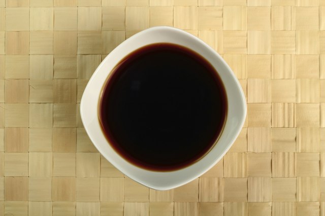 Soy Sauce in bowl. Directly Above.