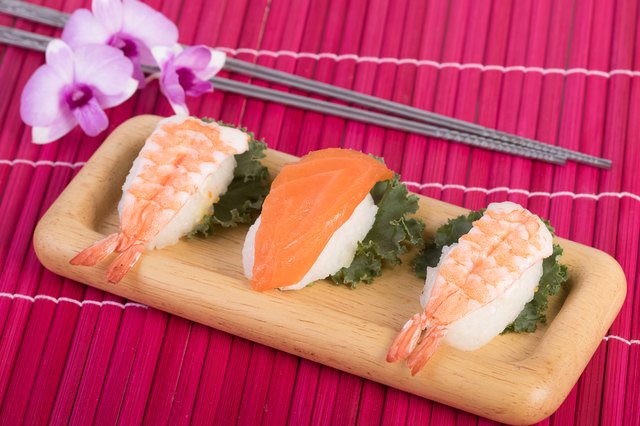 Sushi set with chopsticks , Japanese food.