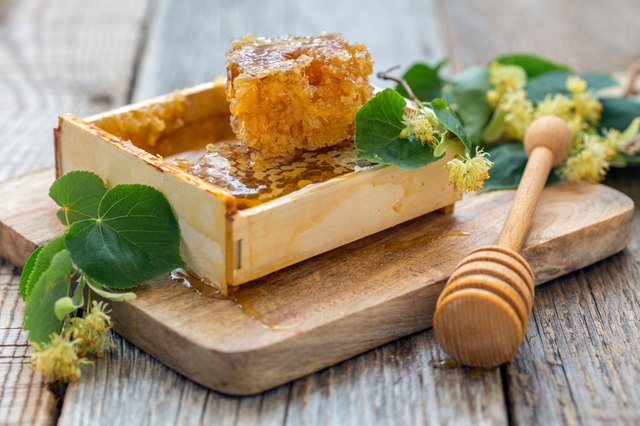 Honey comb and linden flowers.