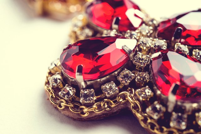 Handmade red earrings with jewels. Vintage style