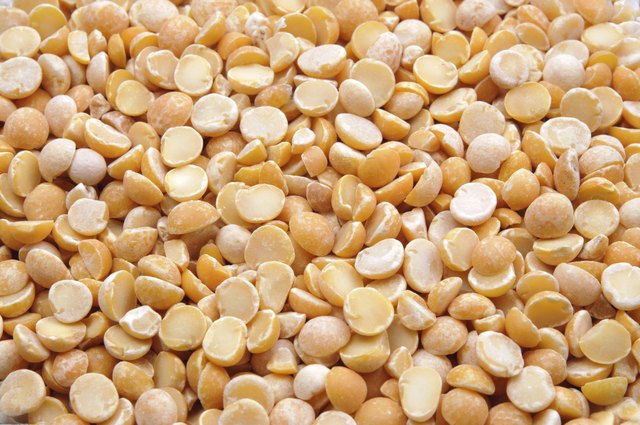 Split yellow peas macro close up