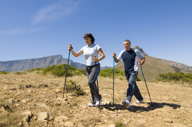 Couple ski walking