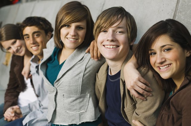 Smiling teenagers hanging out