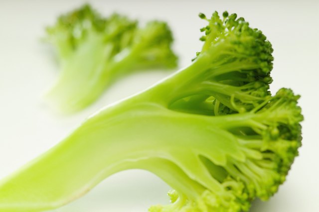 Two pieces of broccoli, close-up, selective focus