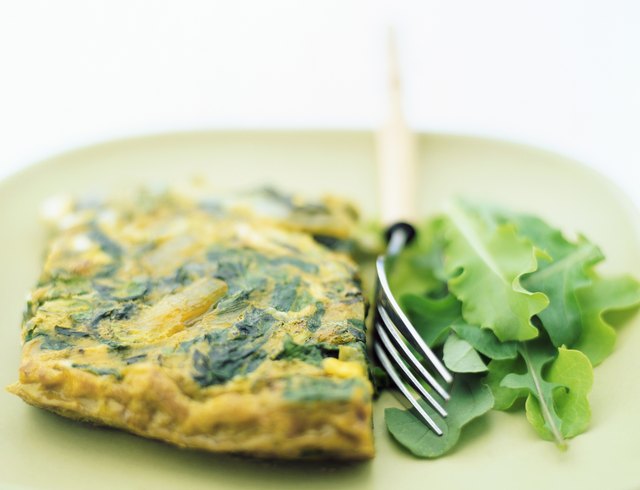 Spinach Omelet and lettuce on a Plate, Fork in Between