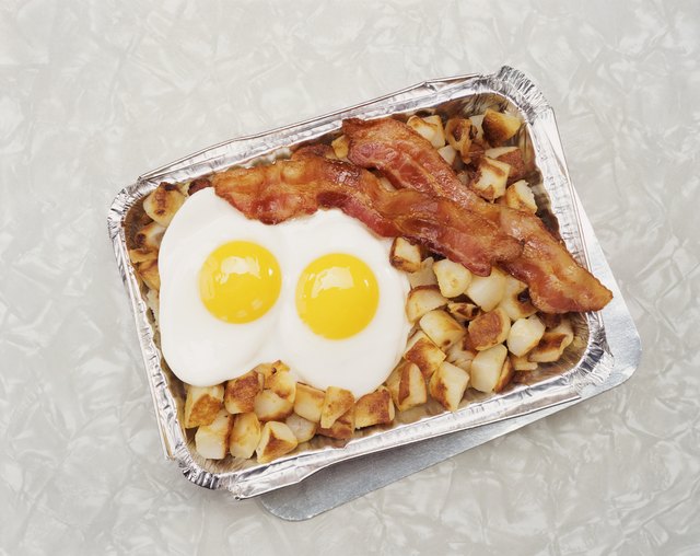 Fried Egg, Potatoes and Bacon in a Container