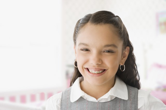 Hispanic girl with orthodontic braces