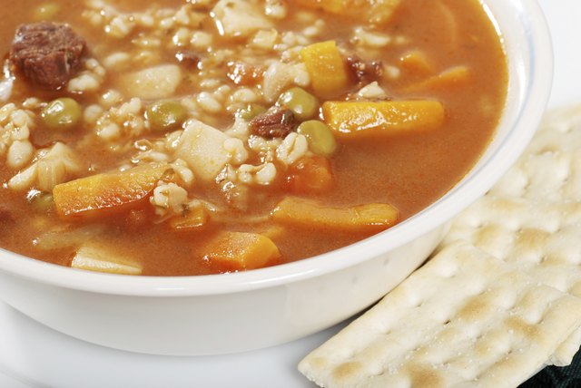 closeup beef barley soup