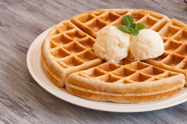 Waffle served with ice cream