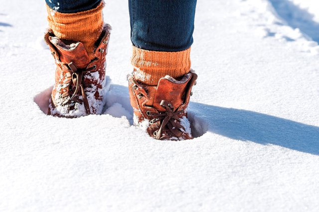 Steps on the snowy road