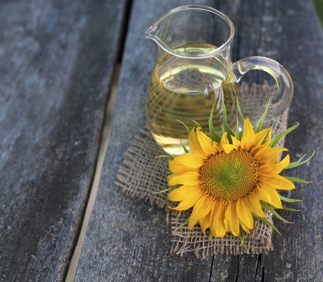 sunflower oil on wooden table