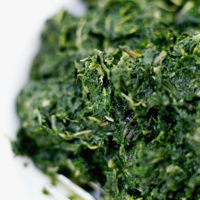 Close-up of a bowl of chopped spinach