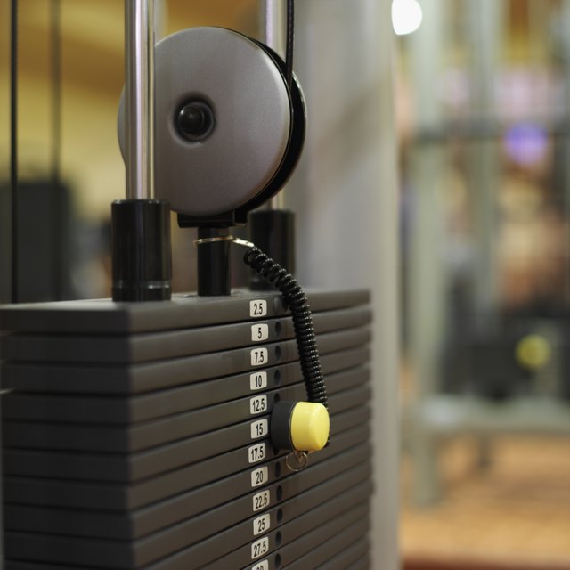 Close-up of weights on an exercise machine