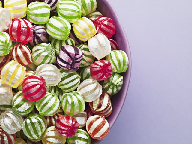 Close up of vibrant hard candy in bowl