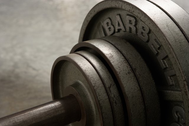 Barbell, close-up of weights, elevated view