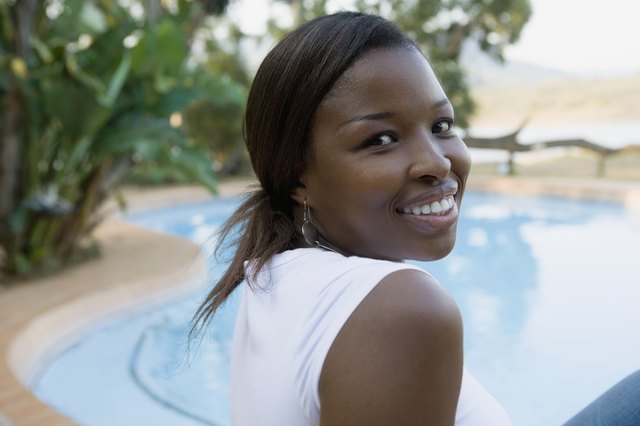 African woman looking over shoulder