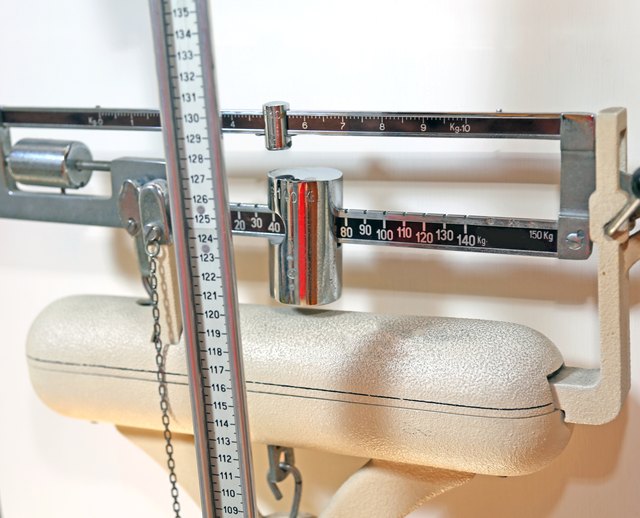 old scale weights in a pediatric medical clinic