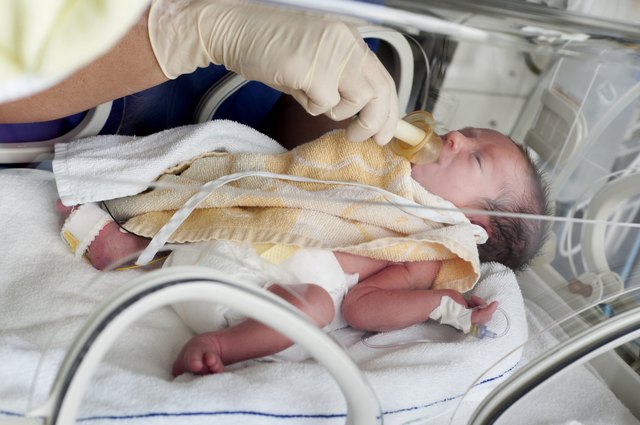 Newborn baby in incubator