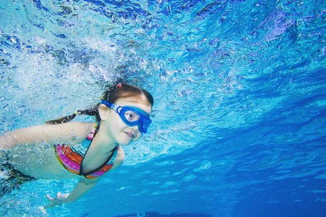 Underwater shot of Asian girl swimming