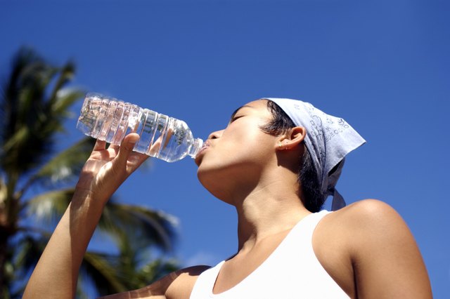 Woman drinking from water bottle