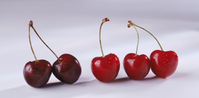 Cherries on white background, close-up