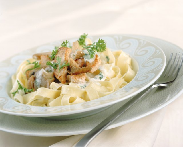 Tagliatelle on plate with fork