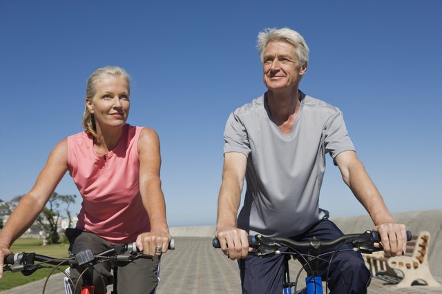 Couple riding bikes