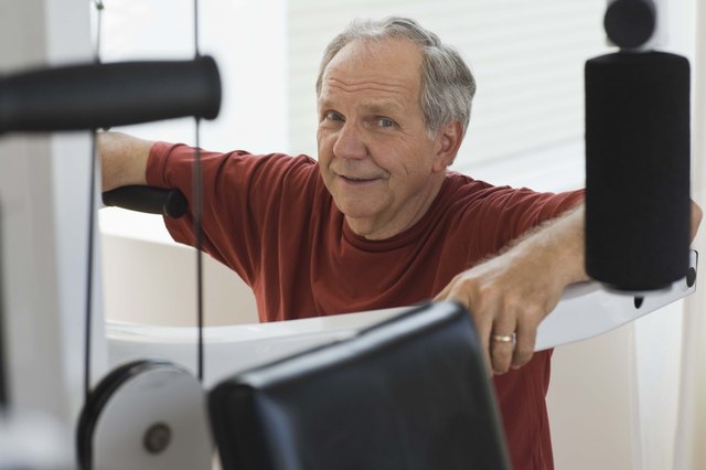 Man working out in home gym