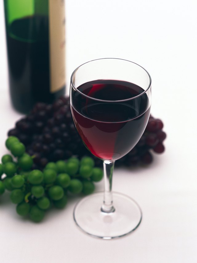 Red Wine and Grape and Bottle Wine, High Angle View