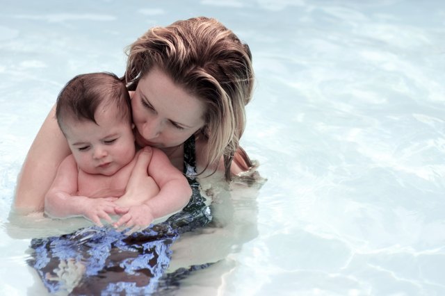 Mother and son in swimming pool