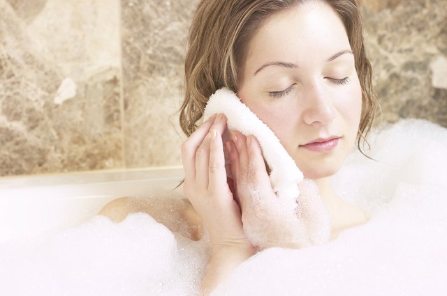Woman in bubble bath