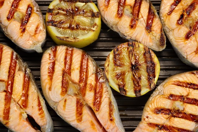 Grilled Salmon Slice On The Cast Iron Pan