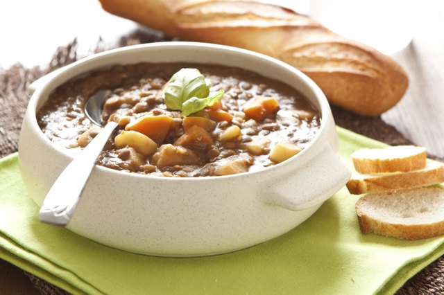 Fresh lentil soup with potato and carrots