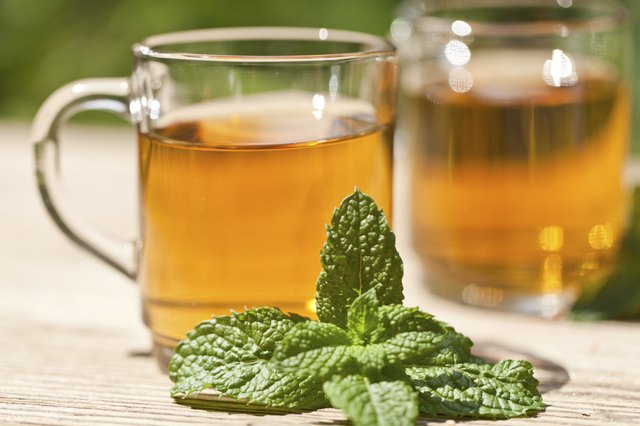 herbal peppermint tea closeup macro outdoor summer