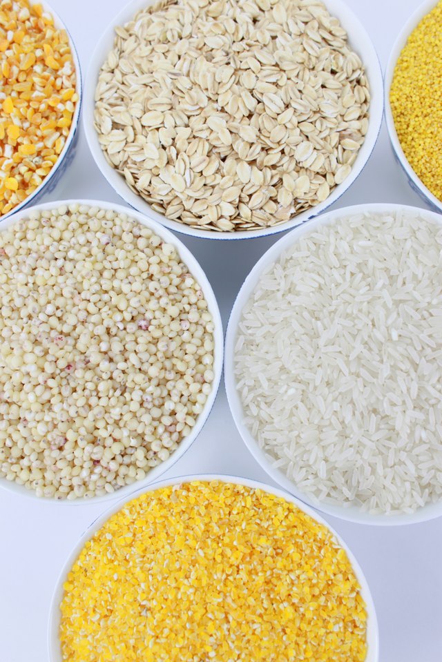 Bowls of assorted grain