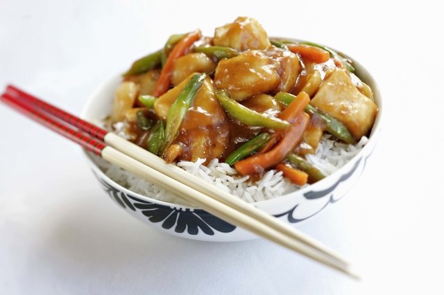 Chinese sweet and sour chicken with rice